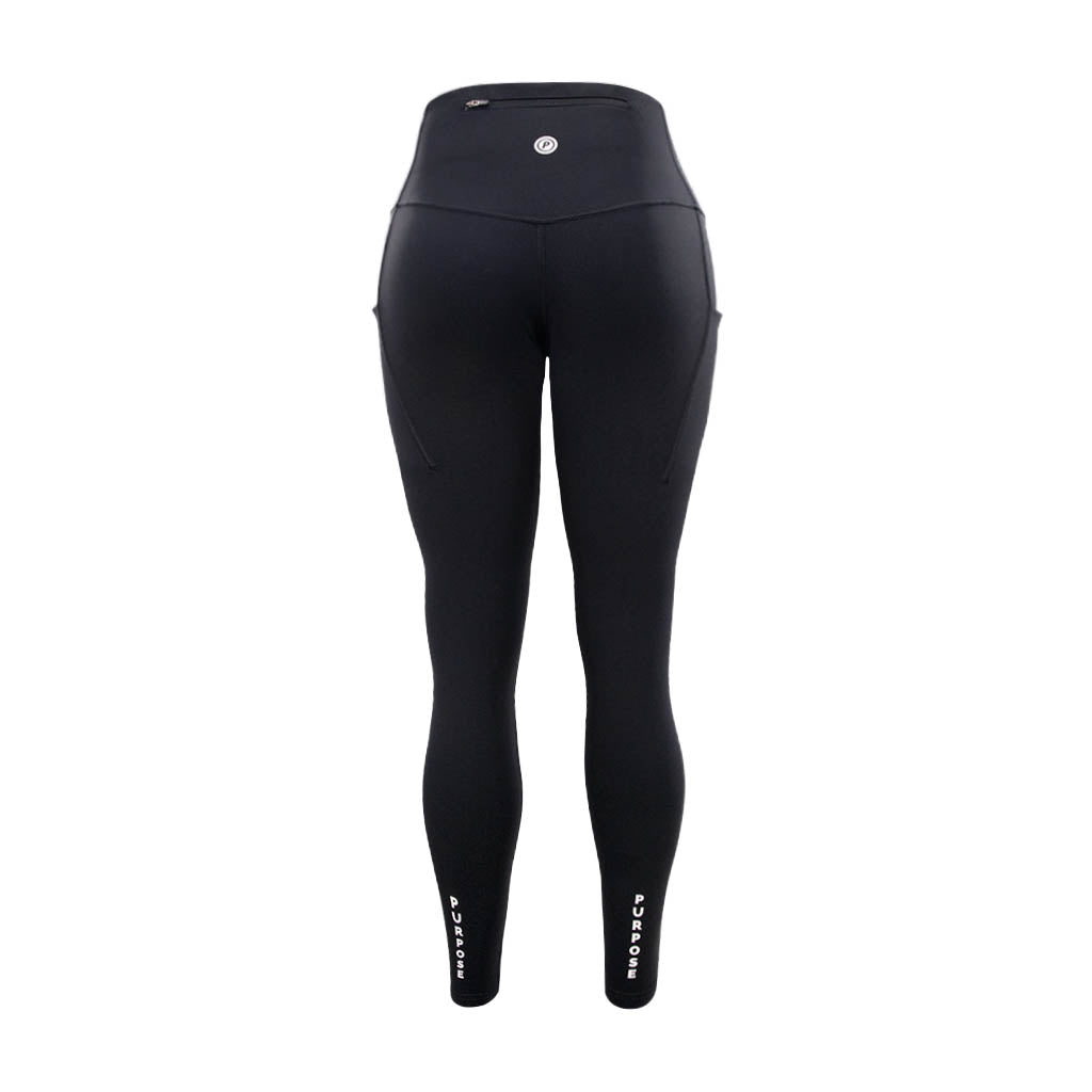 Women ELITE High-Waisted Long Tights (Rise White Wordmark) - Purpose Performance Wear